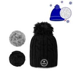 Cabaïa Bonnet Avec 3 Pompons Interchangeables Taille Unique Creamy Gin Black Polaire -Delsey Paris Magasin bonnet avec 3 pompons interchangeables taille unique creamy gin black polaire 1