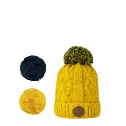 Cabaïa Bonnet Enfant 6-12 Ans Avec 3 Pompons Interchangeables Jus De Pomme Yellow