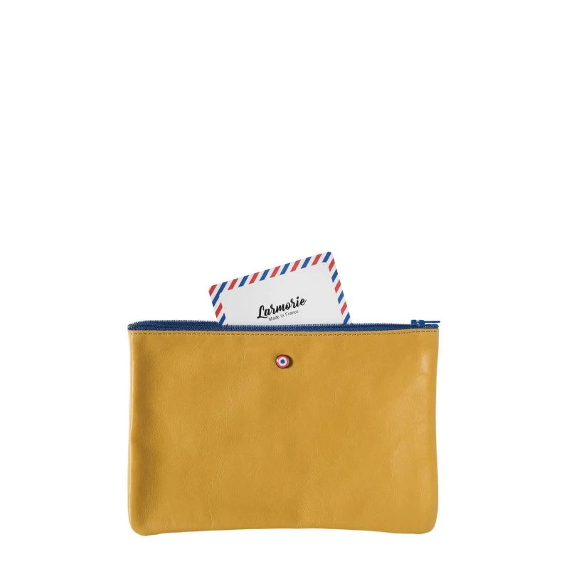 Pochette Camille En Cuir UpCyclé 21 Cm Soleil Jaune 4 Pochette Camille En Cuir UpCyclé 21 Cm Soleil Jaune – Image 2