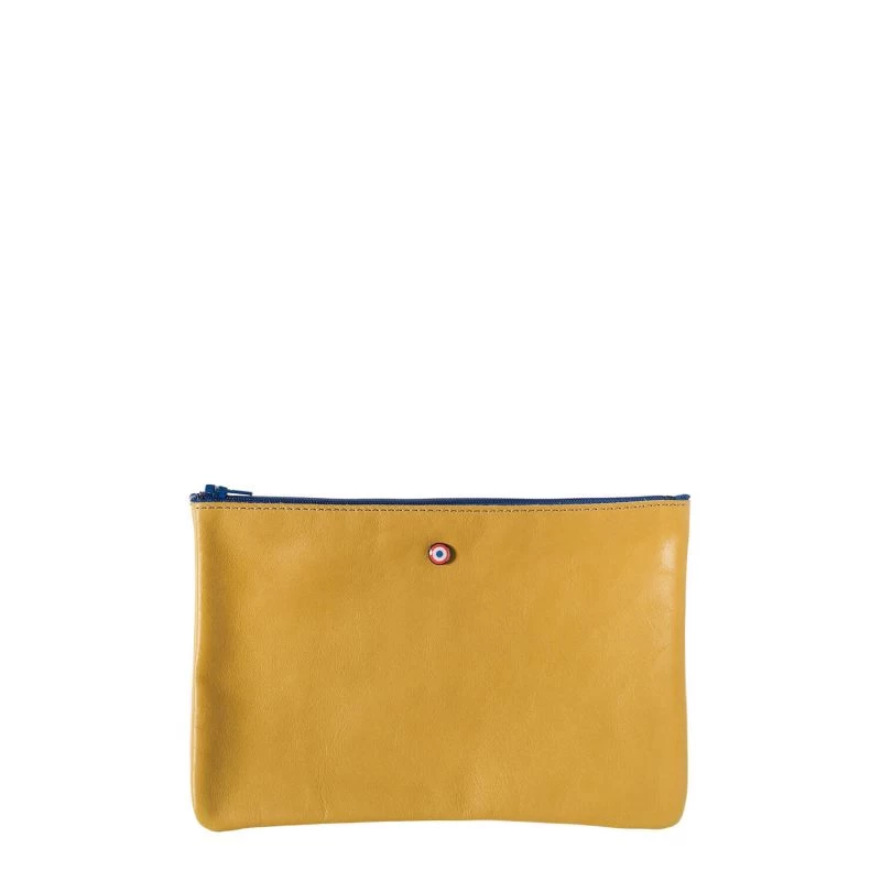 Pochette Camille En Cuir UpCyclé 21 Cm Soleil Jaune 3 Pochette Camille En Cuir UpCyclé 21 Cm Soleil Jaune